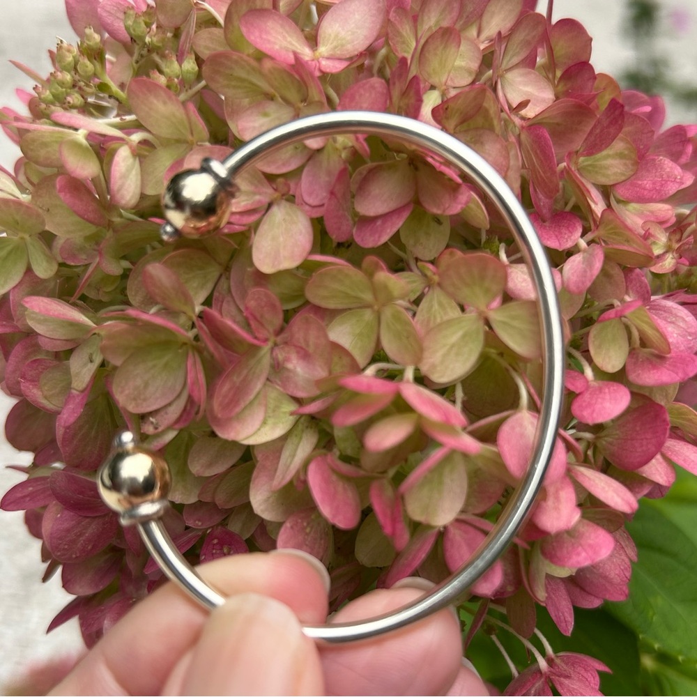 Cape Cod Ball Open Cuff Bracelet Sterling and 14K